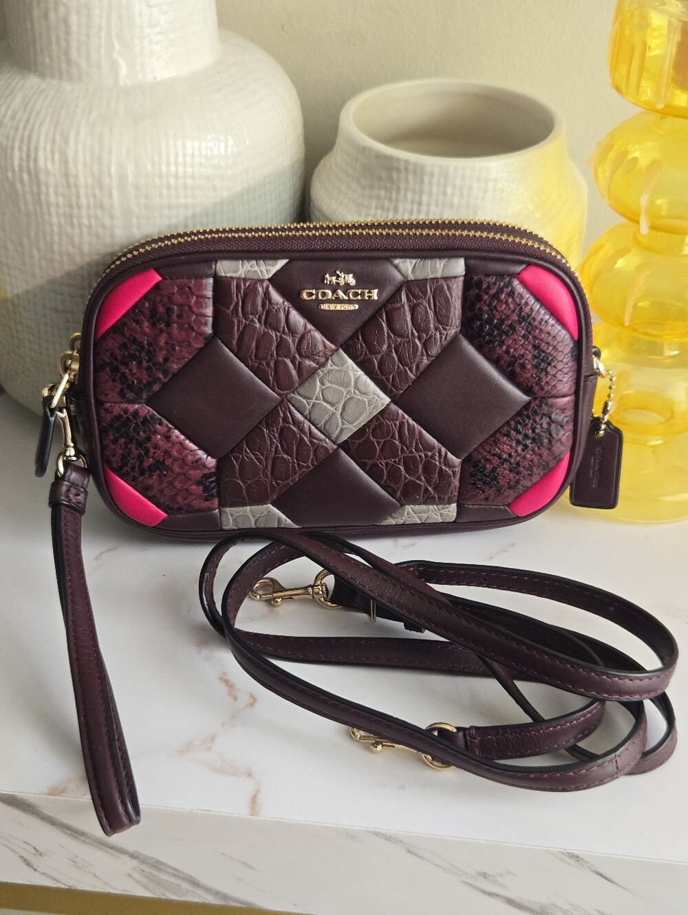 EUC Coach Canyon Patchwork Quilted Leather Crossbody Clutch Bag